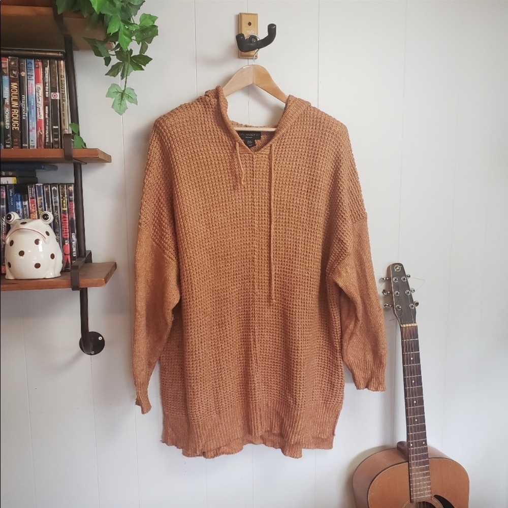 Cynthia Rowley Oversized Knit Sweater Hoodie Tunic Rust Orange Cozy Lounge 3X